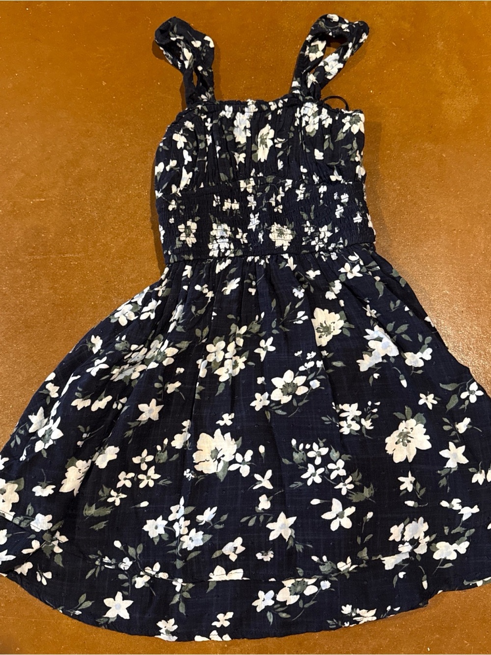 Hollister Navy Floral Mini Dress with Smocked Bodice